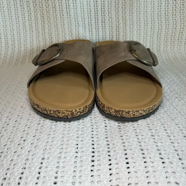 New. Women’s Cork Footbed Slide Sandals with Buckle – Taupe size 10 - Image 7