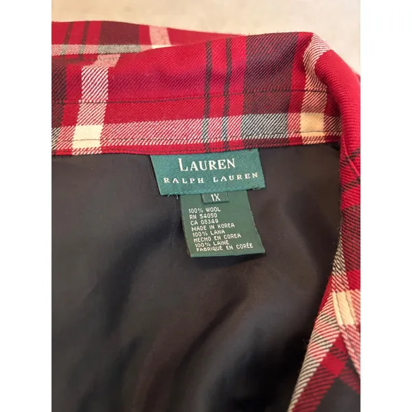 Lauren Ralph Lauren Wool Plaid Shirt Jacket Womens 1X‎ Red Shacket Quarter Zip - Image 2