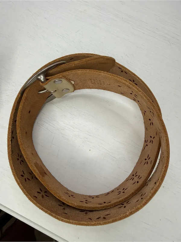 Italian Leather Floral Laser Cut Boho Y2K Belt Solver Tone Buckle 33"-37" Holes - Image 5