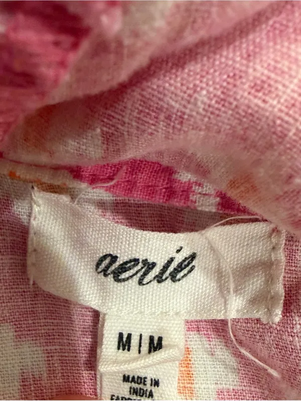 Aerie Pink Linen Blend Wrap Mini Skirt Ruffle Hem Cottagecore Medium - Image 10
