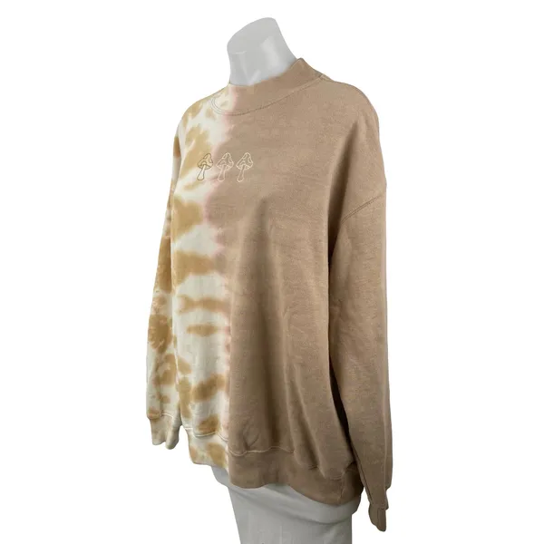 Neon Riot Women Beige Fleece Tie Dye Mock Neck Long Sleeve Sweatshirt Top Size L - Image 2
