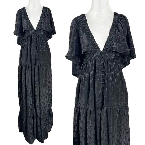 Free People Ethereal Witchy Fairy Cha Cha Maxi Dress Black Medium Bohemian Goth - Image 5