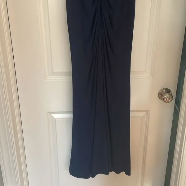 Adrianna Papell Navy Blue V Neck Short Sleeve Stretch Gown Size 4 Formal - Image 11