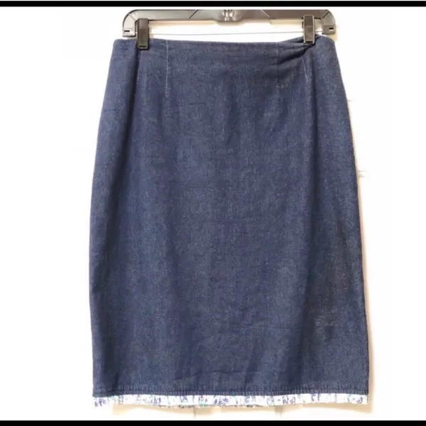 Vintage 90s Western Denim Pencil Jean Skirt Floral Ruffle 10 Bloomingdale’s USA - Image 2