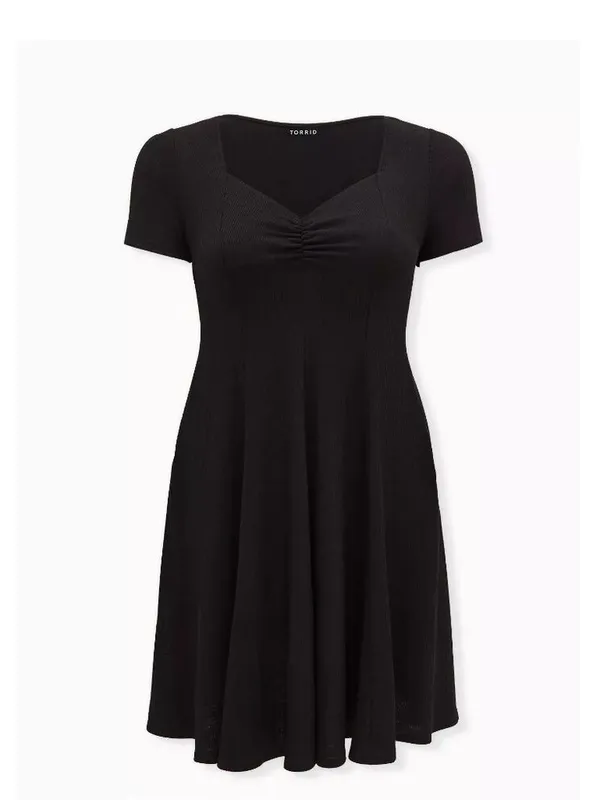 Torrid L 12 Black Sweetheart Rib Knit Fit Flare Dress Pockets NWT - Image 6