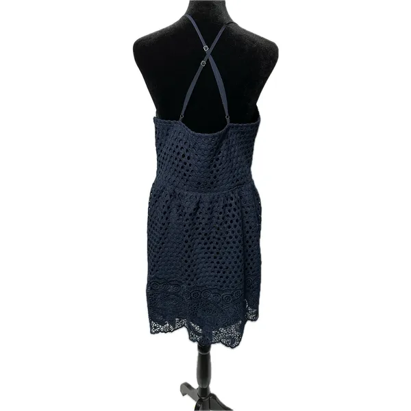 Abercrombie & Fitch Women's Navy Blue Eyelet A-Line Short Dress‎ Size L - Image 2