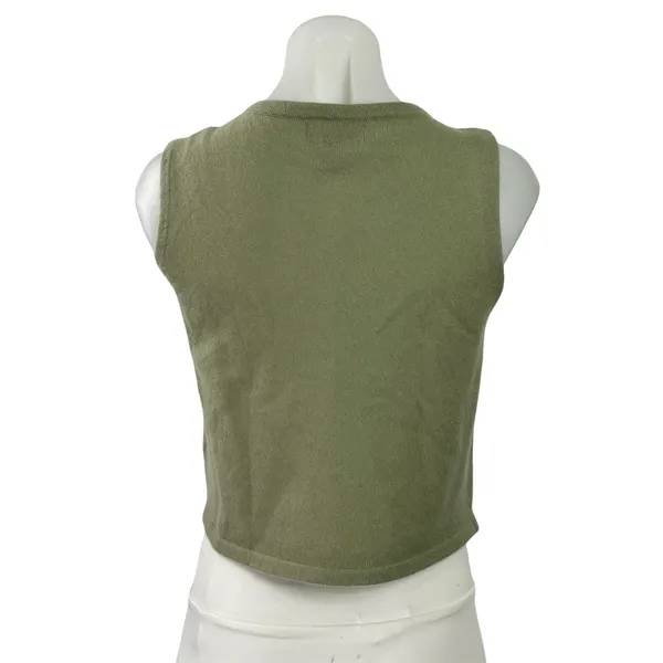 House of Harlow 1960 Green 100% Cashmere Button Up Tank Crop Cardigan Sweater XS - Image 3