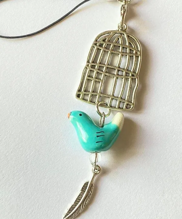 aesthetic Kawaii fairy vintage antique style birdcage & porcelain bird phone strap/bag charm/keychain/display/car accessory🕊🍃💓 - Image 2
