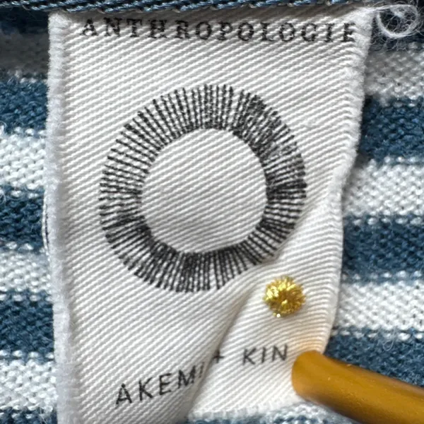 Anthropologie Akemia Kin Striped V-Neck Long Sleeve Tunic‎ Top Green White - Image 3