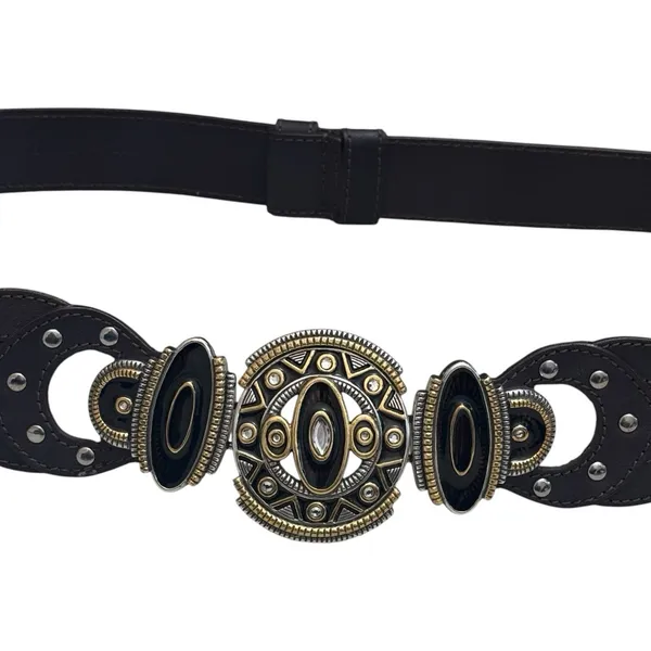 Chico's Genuine Leather Belt Silver And Gold Ornate Buckle Rodeo‎ Boho Luxury - Image 3