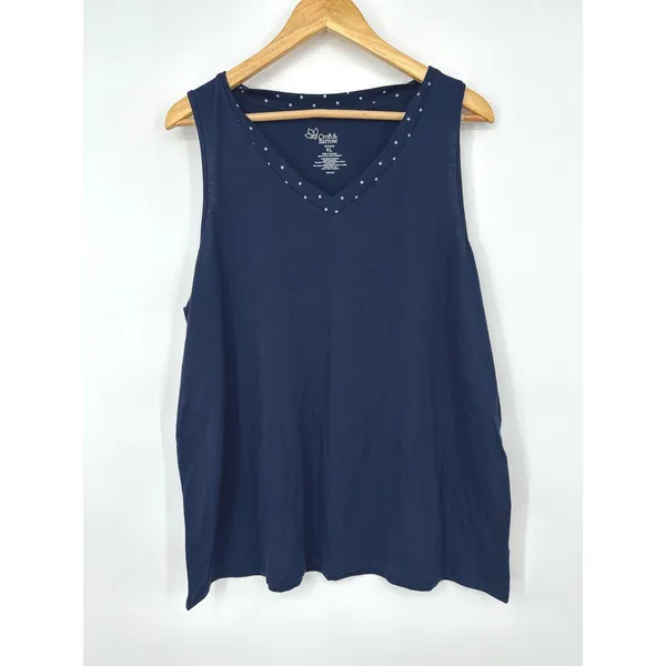 Croft & Barrow‎ Pajama Set Womens XL Navy Blue Polka Dot Tank Pants Sleepwear - Image 2