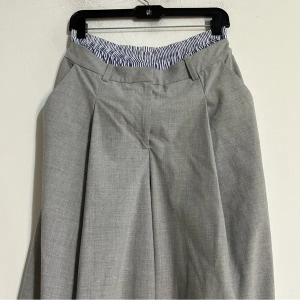 Anthropologie Maeve Boxer Detail Pleated Trouser Wide Leg Pants Grey Small - Image 4