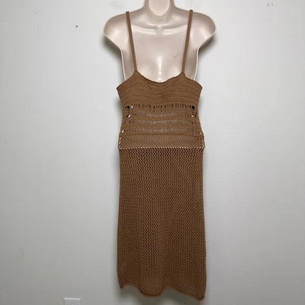 Aerie‎ Women Crochet Knit Cover Up Dress Small Brown Beach Coastal Cowgirl Boho - Image 4