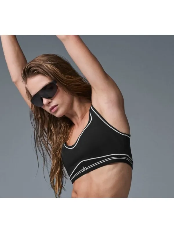 Alo Airbrush Heart Throb Bra Black White Padded Seamed Sports Cropped Bralette - Image 4