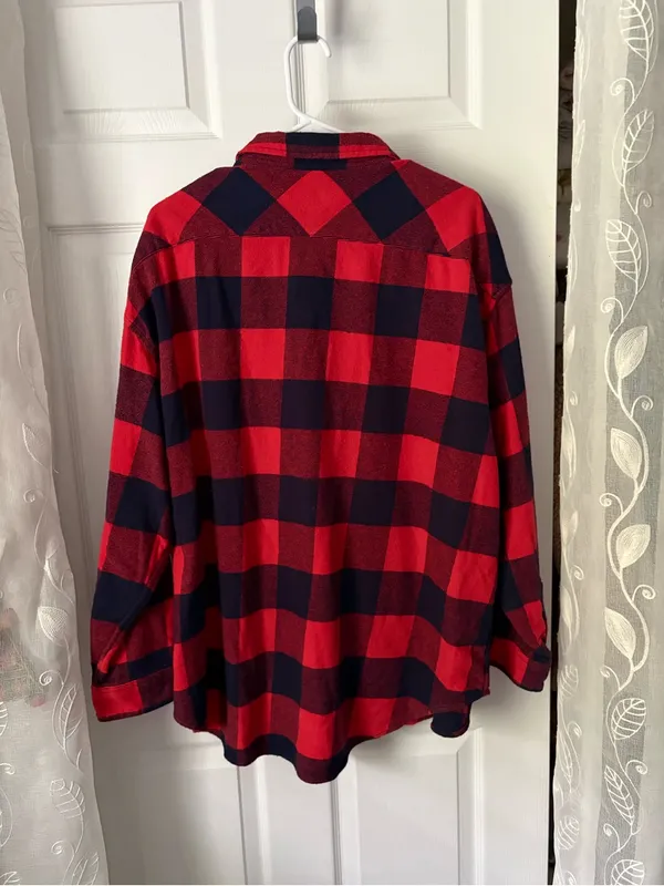 Aerie Buffalo Plaid Flannel Button-Up oversized boyfriend l Shirt women sz XL - Image 7