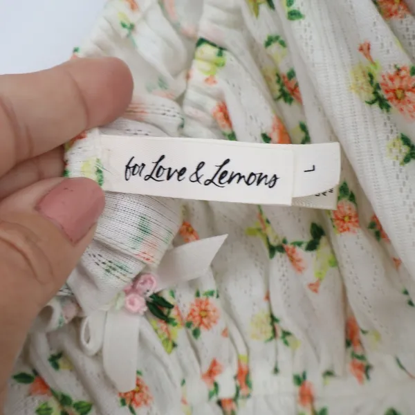 For Love & Lemons Floral Pointelle Puff Sleeve Crop Top Cream L - Image 3
