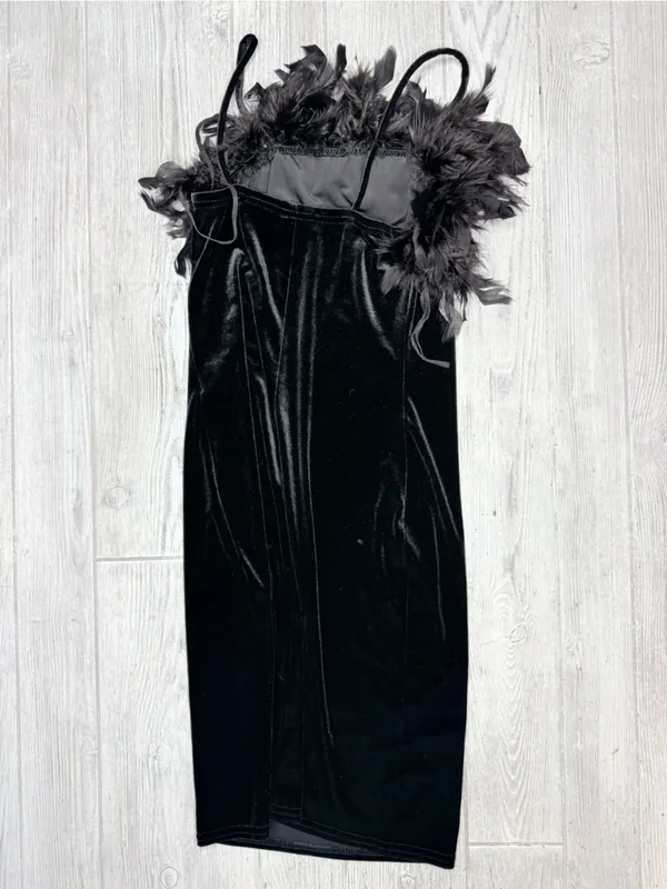 Vintage Velvet 90s Jump Feathered Dress Y2K Fairy Whimsigoth Size 3/4 feathers - Image 6