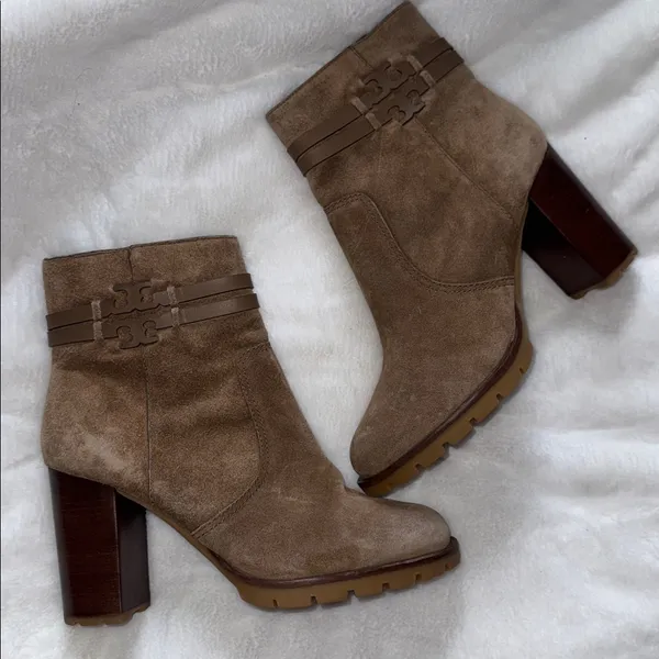 Tory Burch River Rock Suede Lug Sole Block Heel Booties Size 10 - Image 3