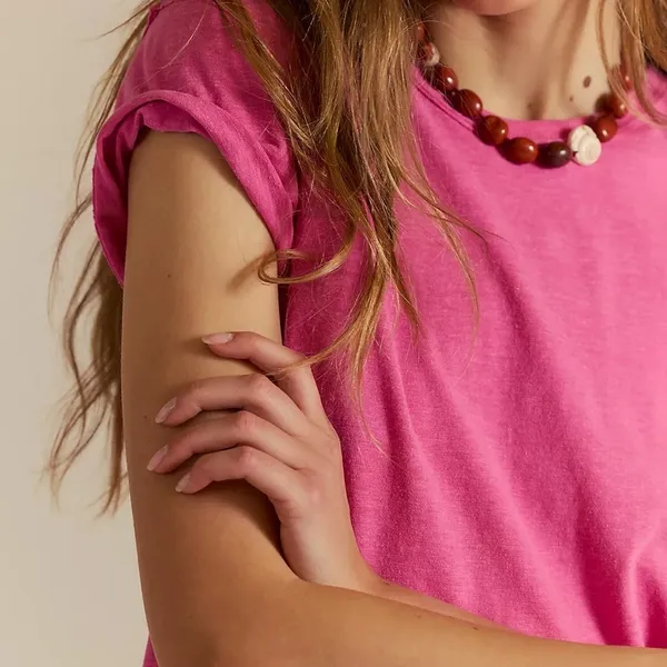 WE THE FREE PEOPLE Cassidy Hot Pink Short Sleeve Basic Relaxed Boxy Fit T Shirt - Image 2