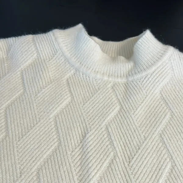 Cyrus‎ Womens Cream White Cable Knit Mock Neck Sweater Large Diamond Textured - Image 2