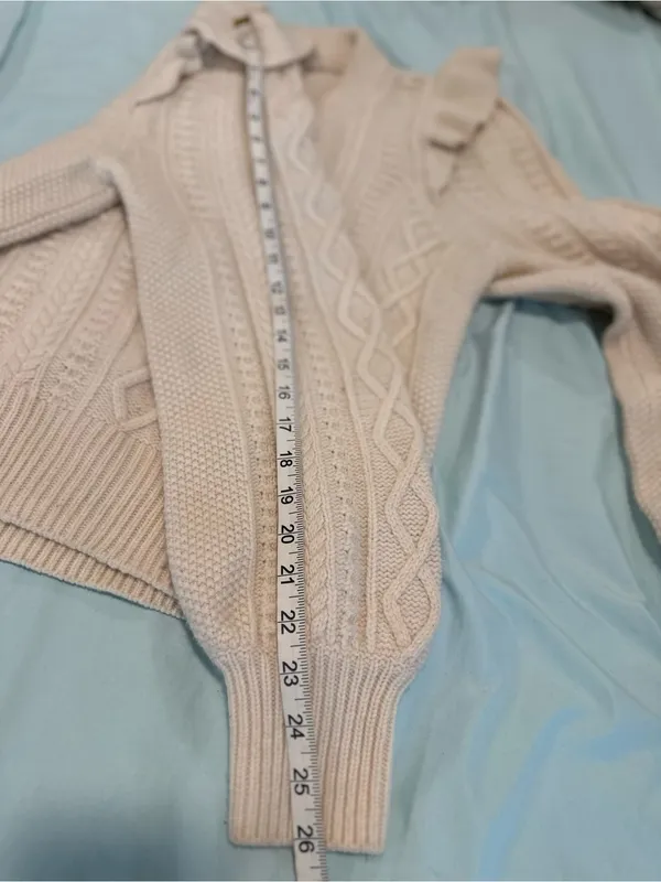 Madewell Hollydene Sz:M Merino Wool ruffle shoulders cream cable-knit sweater. - Image 7