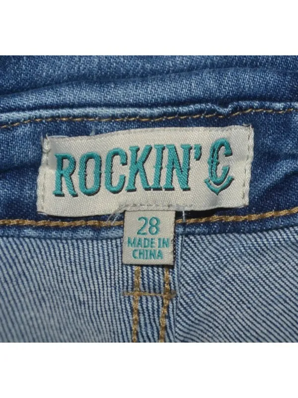 Rockin C Jeans Womens 28 Bell Bottom Flare Highrise Paper Bag Waist Retro Rodeo - Image 10