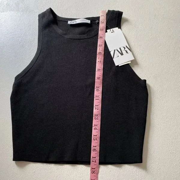 Zara NWT Black Knit Tank Top Size M Minimalist Sleeveless Crop Top - Image 7