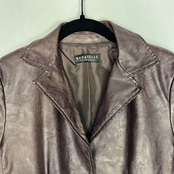 Bagatelle Jacket Womens Small Burgundy Garment Dyed Faux Leather Notch Collar - Image 3