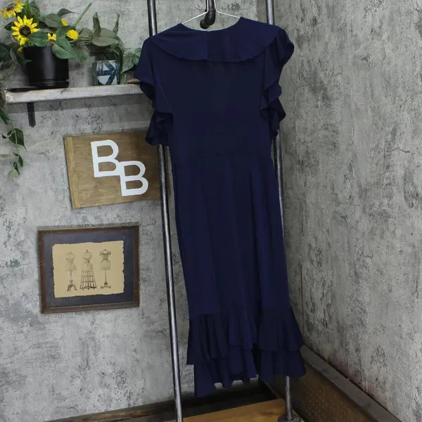 NWT Ny Collection Womens Petite Flutter Sleeve Ruffle Midi Dress Navy Blue PM - Image 5