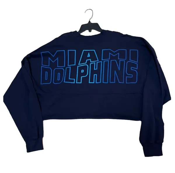 NWOT M NFL Miami Dolphins Football Fanatics Women's Cropped Crewneck Shirt - Image 4