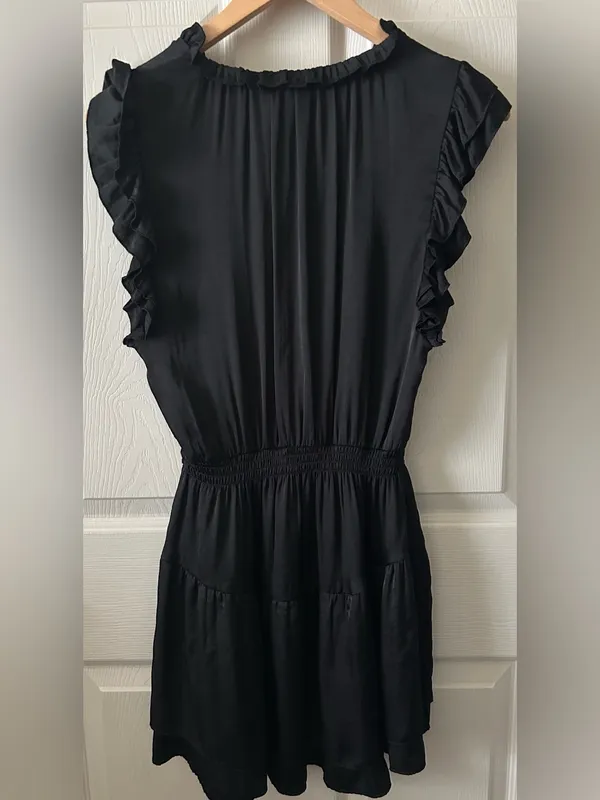 Steve Madden Black Ruffle Detail Blouson Silhouette Dress Sz Small Minimalist - Image 6