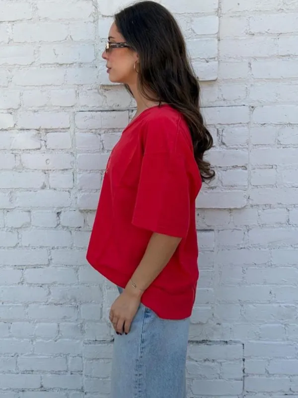 Vtg fresh produce 90s Red floral graphic tee Sz XL #retro #grandmacore #hippie -small stain on the front - Image 3