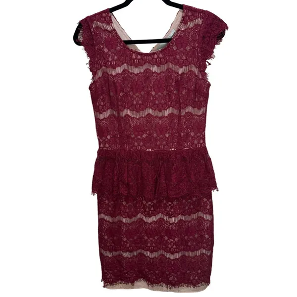Anthropologie Maeve Elsa Burgundy Lace Peplum Lined Dress Size S - Image 2