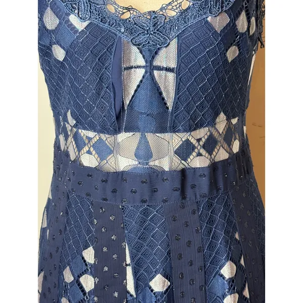 Foxiedox Dress Women Medium Blue Silver Lace‎ Bravo Zulu Midi Party Cocktail - Image 10