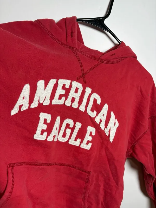 American Eagle Red Fleece Oversized Hoodie Graphic Pullover Size XS - Image 2