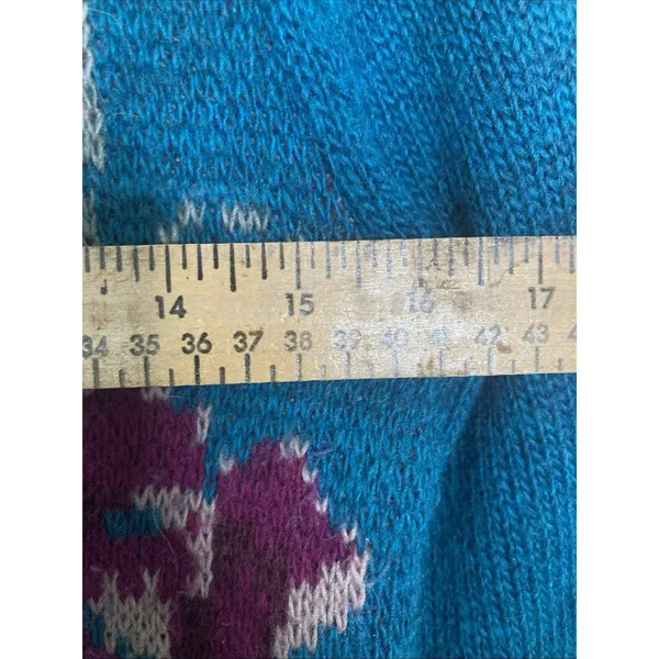Garnet Hill Intarsia Sweater Teal Magenta Roses Wool Blend Small - Image 9