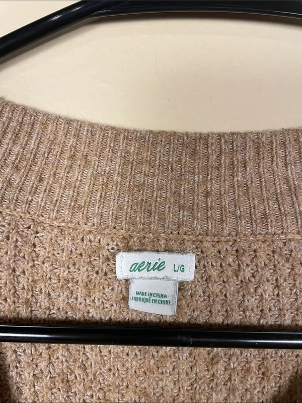 Aerie Women’s Waffle Knit Tan Comfy Cozy Crew Neck Sweater - Image 7