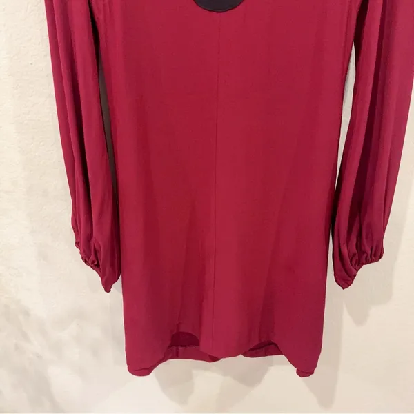 STAUD Wine Red Mini Dress Black Scallop Keyhole Long Sleeve XS - Image 4