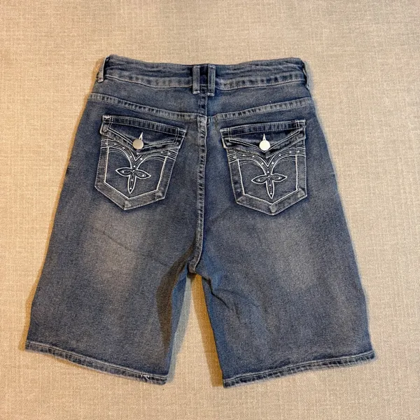 Embroidered Denim Shorts Medium Blue Jean‎ Bermuda Y2K Western Biker M - Image 2