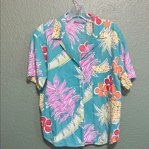 Vintage 80s Hawaiian Tropical Blouse Unisex - Image 2