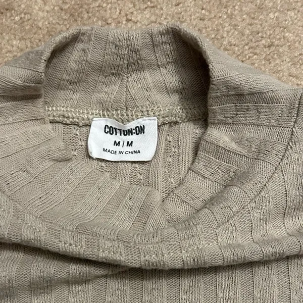 Cotton On Light Gray Ribbed Mock Neck Short Sleeve Top - Image 3