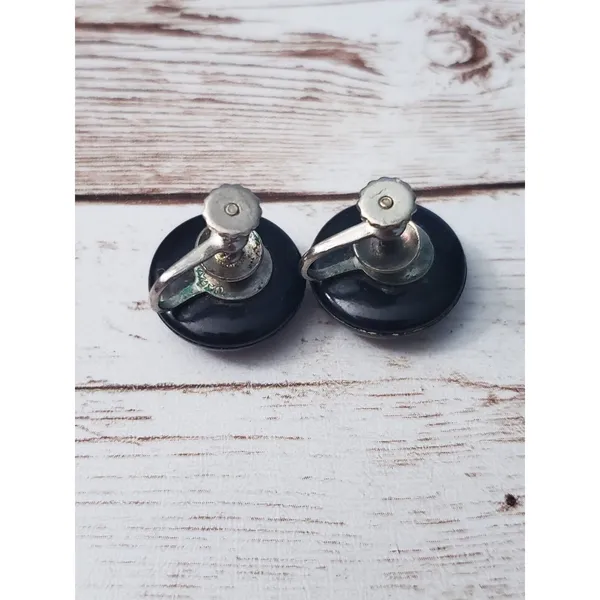 Vintage Screw On Earrings - Black Just Over 5/8" - Image 3