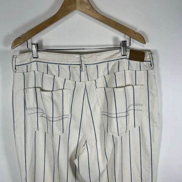 American Eagle Momjean White Blue‎ Striped Plus Size 18 Boho Casual Beach - Image 6