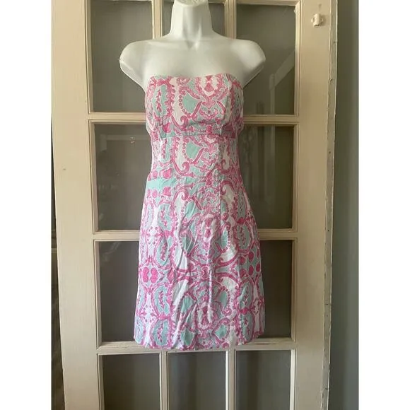 KAELI SMITH‎ Meghan Shell Mirror Sundress Dress Aqua/Pink - Image 5