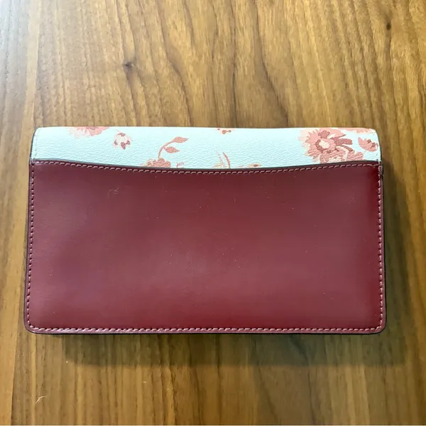 Coach Leather/Canvas Clutch Bag With Floral Print, Burgundy/Cream - Image 4