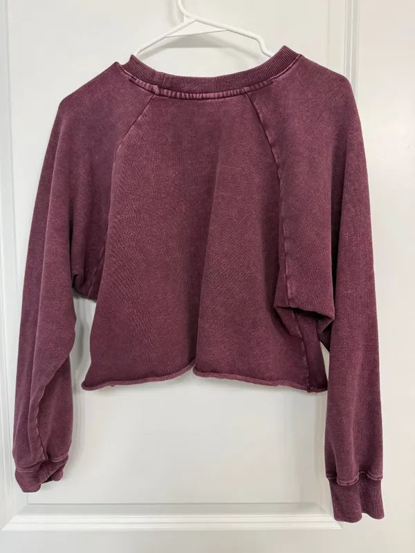 JoyLab Burgundy Acid-Wash Cropped Sweatshirt Women’s M - Image 6