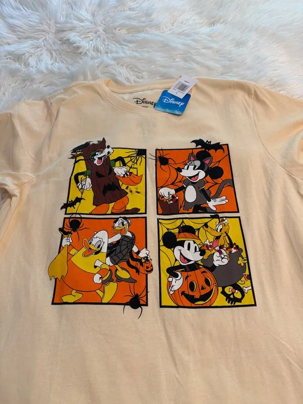 Disney Women Halloween Graphic Tee - Cream with Orange & Black Art size L new - Image 8