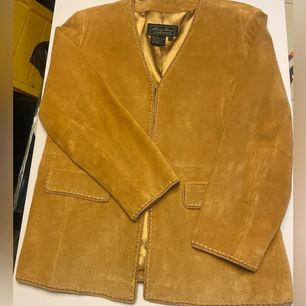 Terry Lewis Classic Luxuries Women's Tan Suede Jacket Lined GORGEOUS- Size L - Image 5