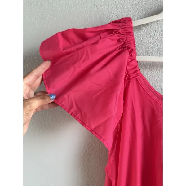 Karen T Design Hot Pink Balloon Bubble Dress Ruffle Midi Boho Flawless‎ OS Plus - Image 10