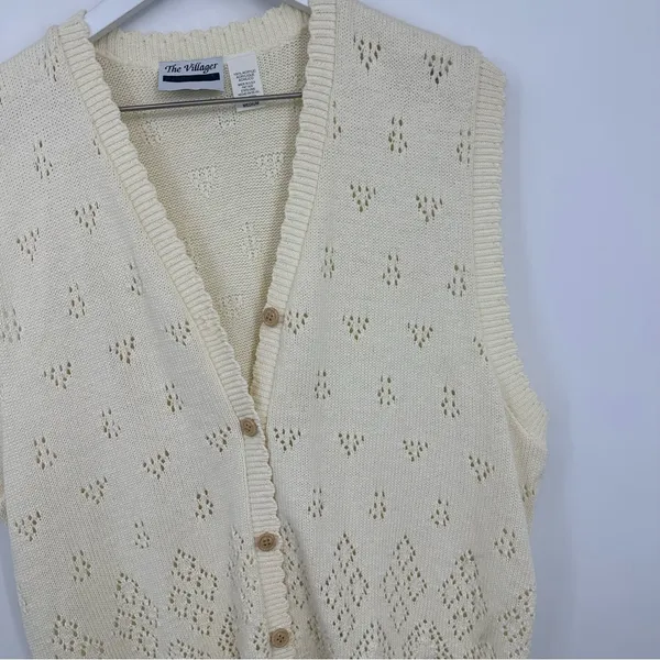 Vintage Y2K Cream Sweater Vest Cardigan Size Medium Boho Coquette Whimsical - Image 4